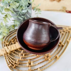 Vintage Studio Pottery Stoneware Bowl and Mug Set Brown Tone